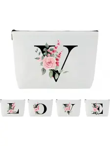 Blisswave Cosmetic Bag with Name, Personalised Cosmetic Bag from A to Z, High-Quality Metal Zip, Exquisite Print Design, Lined, Personalised Gifts for Women and Girls (White)