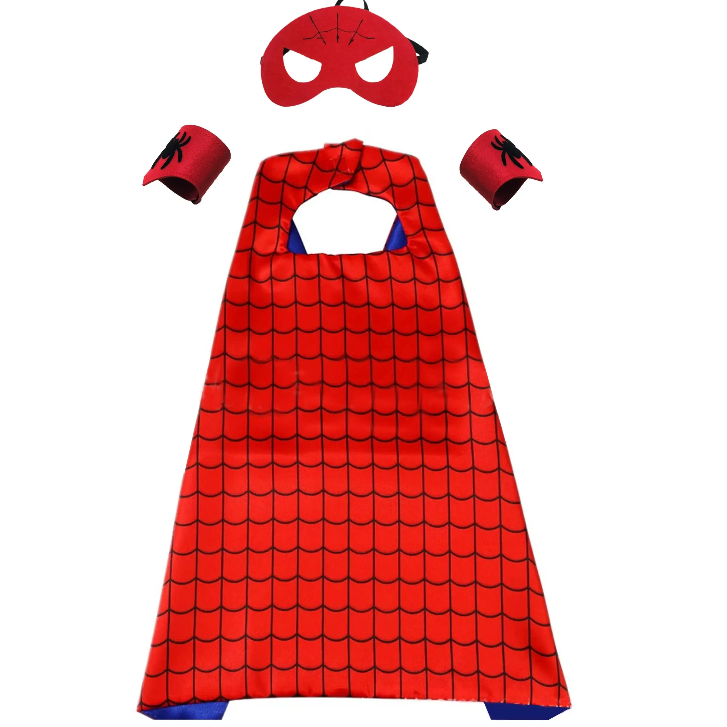 Superhero Cape Set with Spider Web Pattern, Eye Mask and Wrist Guards, Role Play Costume, Dress Up Costume, Costume for parties, Spiderman Costume Guy for Birthday Party, Halloween, Christmas