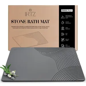 IRTZ Stone Bath Mat, Diatomaceous Earth Bath Mat, Quick Dry, Non-Slip, Super Absorbent & Odor Resistant Shower Mat For Bathroom Kitchen, Easy to Clean (23.7x15.4), Gray