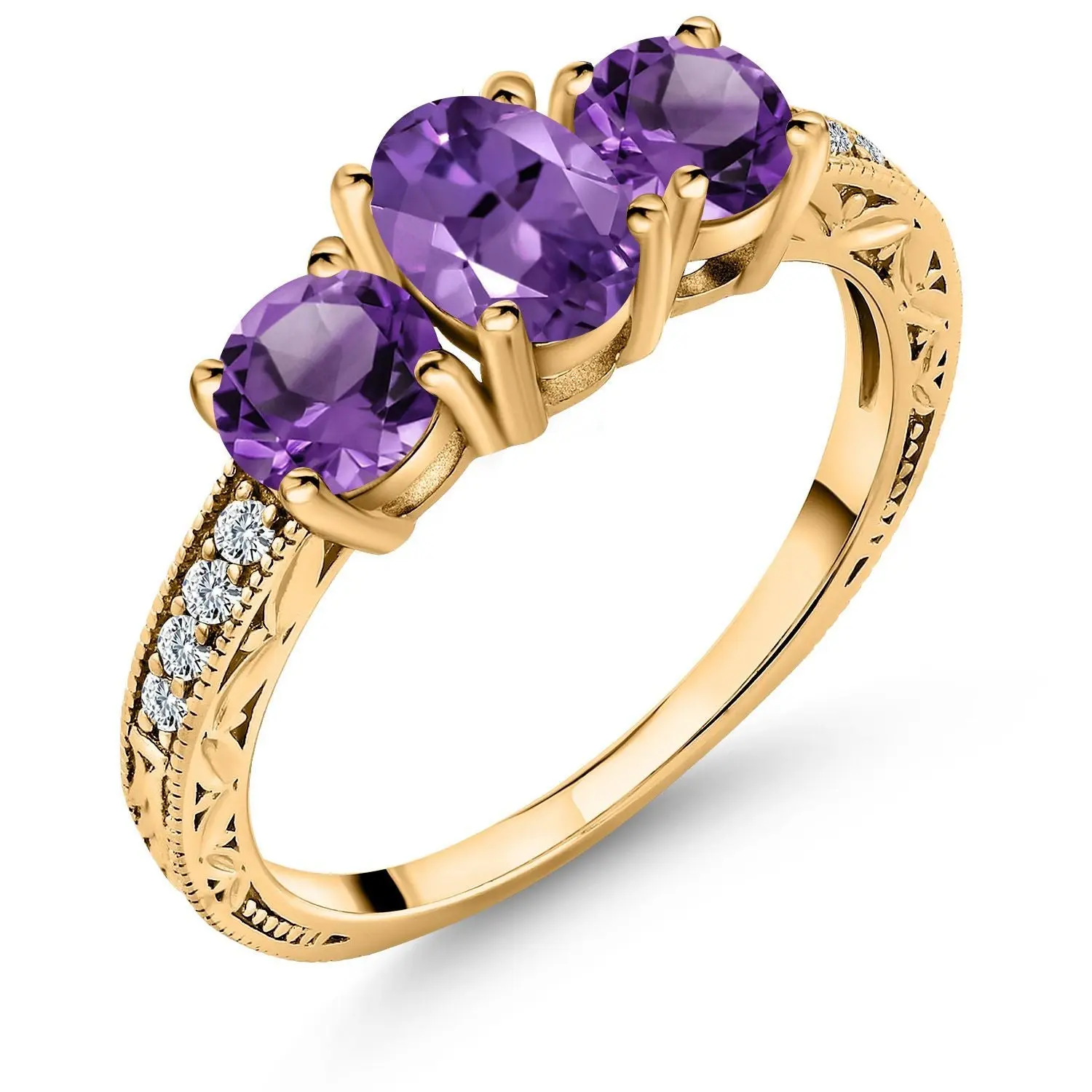 18K Yellow Gold Plated Silver Purple Amethyst Ring For Women | 1.78 Cttw | Oval 7X5MM | Gemstone Birthstone | Wedding Engagement Anniversary Promise Ring For Women