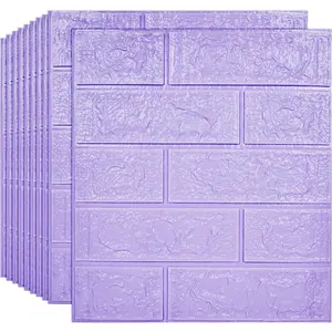 Wall Panels 14.5 sq. Coverage Printable Wallpaper Sticker with Self-Adhesive Brick PE for Interior Wall Decor 10 Count Purple