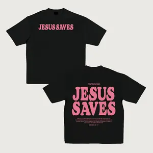 Men's Graphic T-Shirt with "Good News Jesus Saves" Print, Oversized Relaxed Fit, Breathable Cotton Casual Round Neck Top