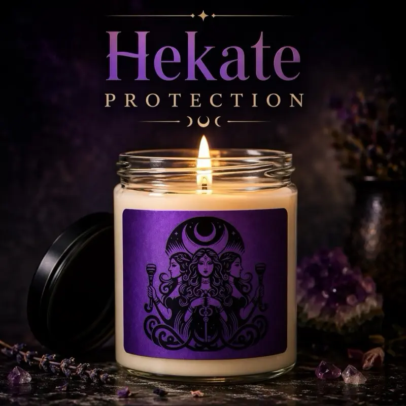 Hekate Protection Candle - Purple Label with Goddess Design - Ideal for Rituals and Protection - Perfect for Home Decor