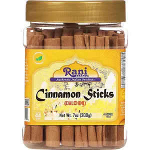 Rani Cinnamon Sticks 7oz (200g) PET Jar - 36-44 Sticks - Strong Aroma, Perfect for Baking, Cooking & Beverages | 3+ Inches Length - Cassia Saigon Cinnamon from Vietnam | Kosher