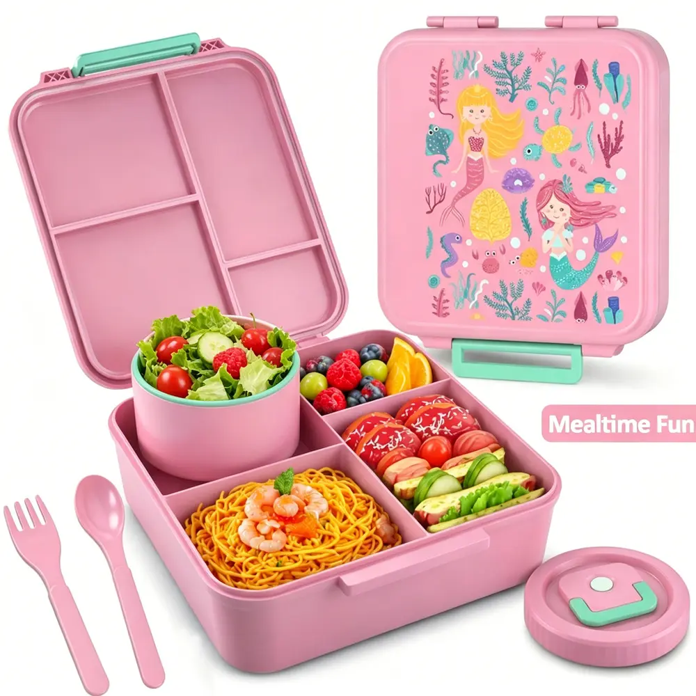 Bento Lunch Boxes Stackable Compact 4 Grid Bento Tray, Secure Leakproof Seals Eliminate Liquid Spillage During Travel