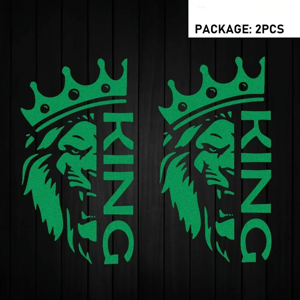 1SET Logo Sticker, Car Stickers, Car Decorative Sticker, Car Vehicle Decoration, Decal For Cars, Truck Decals, Truck Car Decal, Decal For Trucks, stick on car bodies, crown lion head + "KING" text decor, cool vibe, ideal for domineering style lovers