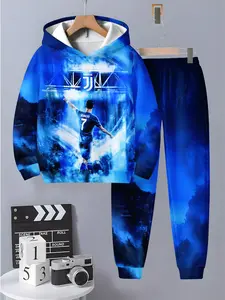 Boys' 3D Printed Hoodies Set Sweatshirts with Ronaldo Football Design, Durable Athletic Lightweight Comfortable Fit for Outdoor School Casual Wear