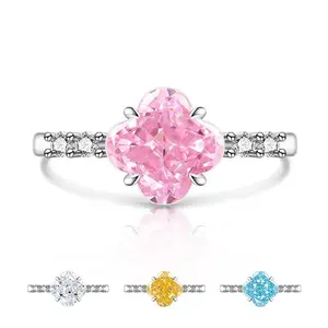 5A Quadrifoil Flower Statement Ring, Water-Safe Tarnish-Resistant CZ Ring, Hidden Overlap Adjustable Band (US 6-10), Sparkling Four-Petal Aesthetic Jewelry for Women