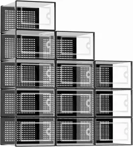 X-Large Shoe Storage Boxes Organizers for Closet 12 Pack, Fit Size 11,Clear Plastic Stackable Sneaker Containers Traditional