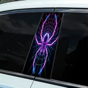 A neon purple spider-themed sticker 2-piece B-pillar waterproof, scratch-resistant, suitable for all models - cars, suitable for Audi, Honda, Mitsubishi, Ford, Volkswagen, BMW, Opel, Porsche, Citroen. Sedan, SUV, MPV