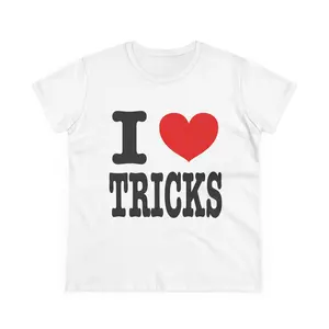 I Love Tricks Tee, y2k Fun Women's Cotton T-Shirt, Stylish Graphic Tee, Perfect for Trick Lovers, Gift for Friends Casual Comfort Spring Top Womenswear Animal