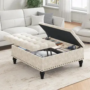 Versatile Lift-Top Ottoman, Multi-Function Storage Bench and Coffee Table in Chenille for Living Room or Bedroom, Easy-to-Assemble, Pure White