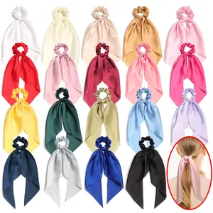 New Spring Arrival: Solid-Color Satin Triangle Scarf with Long, Knotted Streamers—Simple Hair Accessory & Headwear for Women and Girls (Ideal for Ponytails)
