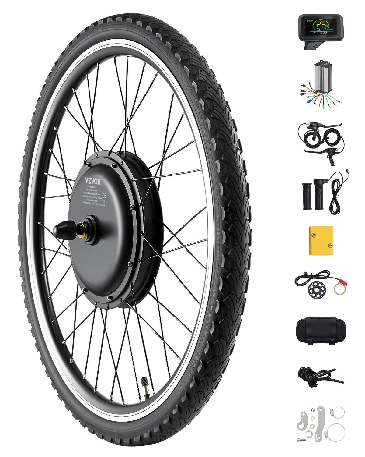 【DealsForYouDays】VEVOR 1000W Electric Bike Conversion Kit48V 420rpm 26" Front Wheel E-Bike Hub Motor Kit with Upgraded Speed ControllerThrottle Grip KitLCD Displayand PAS System for Road Bike