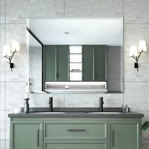 Beveled mirror wall mirror 40 x 32 frameless rectangle bathroom vanity mirror with beveled edge hangs horizontally or vertically upgraded shatterproof mirror bathroom gym