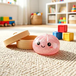 Pink Glitter Dumpling Squishy Toy Cute Steamed Bun Fidget Squeeze for Stress Relief Anxiety ADHD Sensory Toy for Kids Adults Kawaii Desk Decor Mochi Dough Ball Birthday Party Favor Fun Relaxing Mood Booster Toy Essential Indoor Recreation