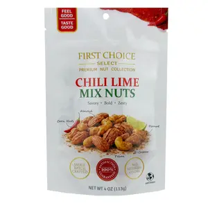 FirstChoiceCandy Chili Lime Mix Nuts, Savory Bold Zesty Snack with Almonds, Cashews, Pecans, Peanuts and Corn Nuts, 4 oz Resealable bag (PACK OF 6 )