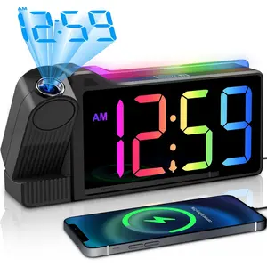 Projection Clock for Bedroom Ceiling - Super Loud, Color Changing Nightlight, Digital Clock with USB Port, Plug-In Bedside Electric Clock