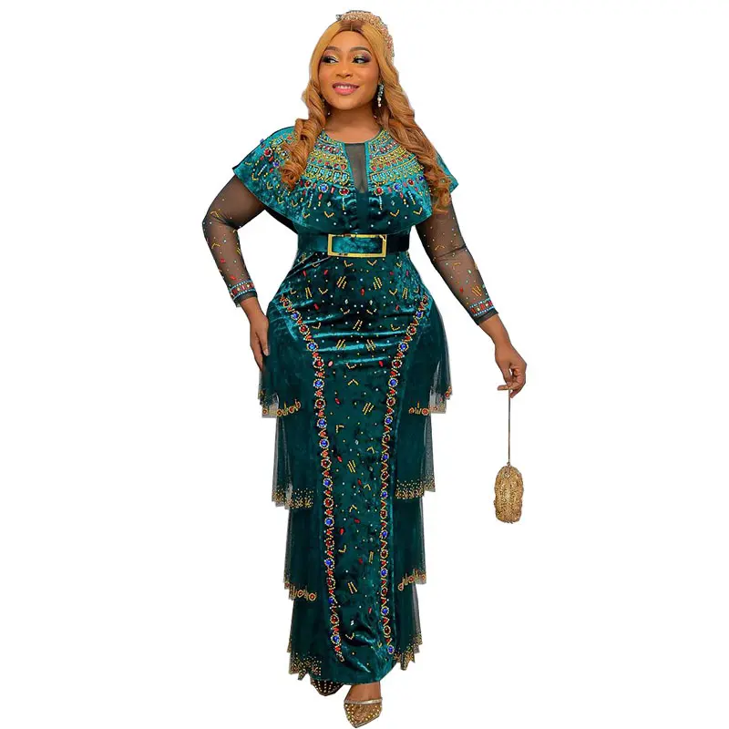 Women's Elegance Formal Dresses - Off-Shoulder Short Sleeve Teal Velvet Below-Ankle Maxi with Embroidered Details, Belted Waist, Satin A-Line Cape Splicing, Vintage Lace Trim, Sparkle Tulle, Open Ruffle, Asymmetric Bow for Wedding Guest, Quinceaera, Dress