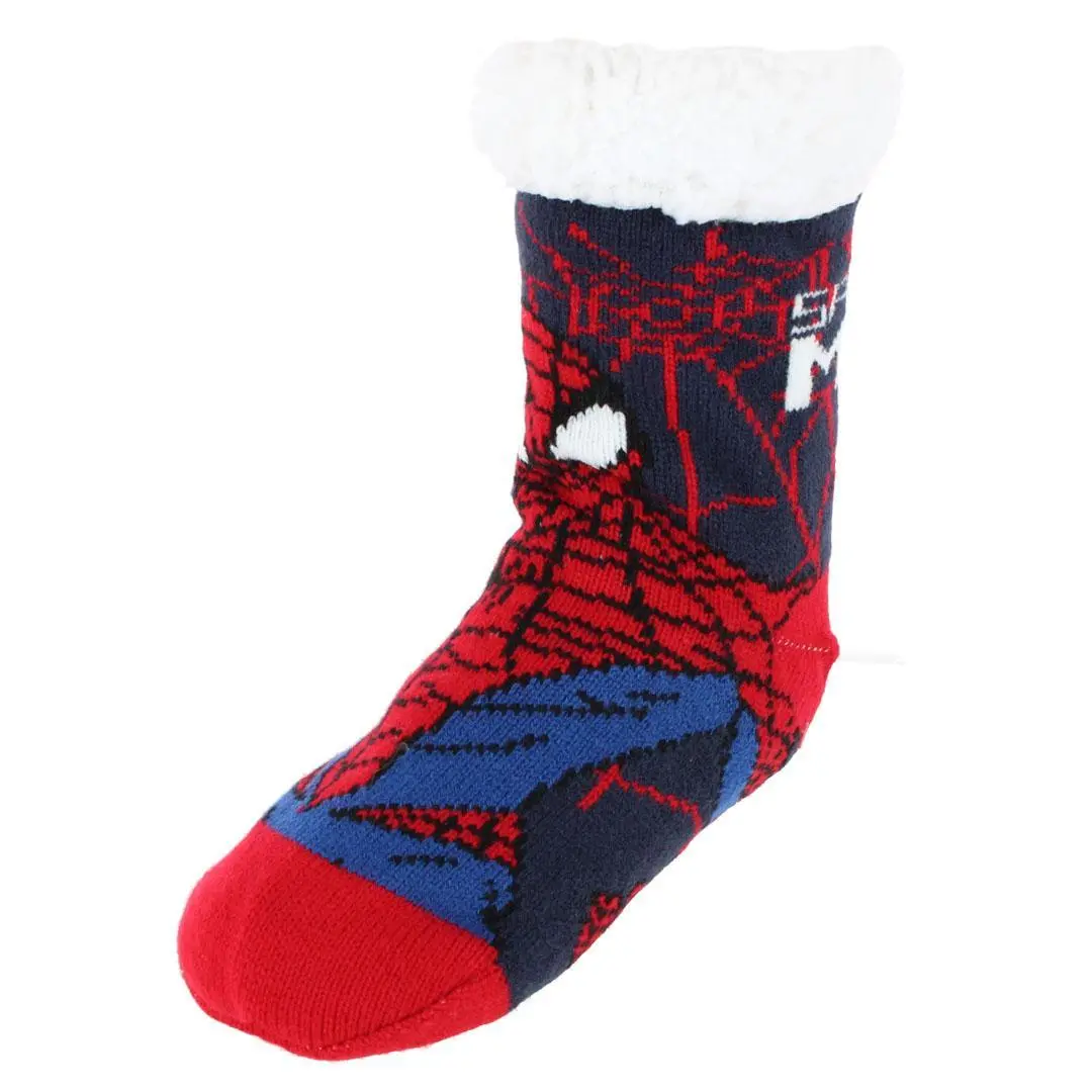 Textiel Trade Boys' Marvel Spider-Man Sherpa Lined Slipper Socks, Soft Graphic Lounge Socks with Warmth and Non-Slip Grippers