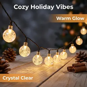 Crystal Bubble Globe String Lights, Warm Glow Cozy Holiday Fairy Lights, Clear Bulb Decorative Hanging Lights For Indoor Outdoor Home, Party, Wedding, Christmas Decoration