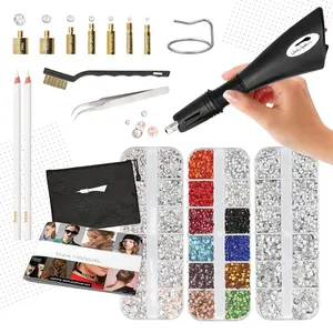 Hotfix Applicator, Bedazzler Kit with Rhinestones, DIY Wand Setter Tool Kit with 7 Different Tip Sizes, Tweezers, Cleaning Brush, User Manual, and 4400 Rhinestones - Black