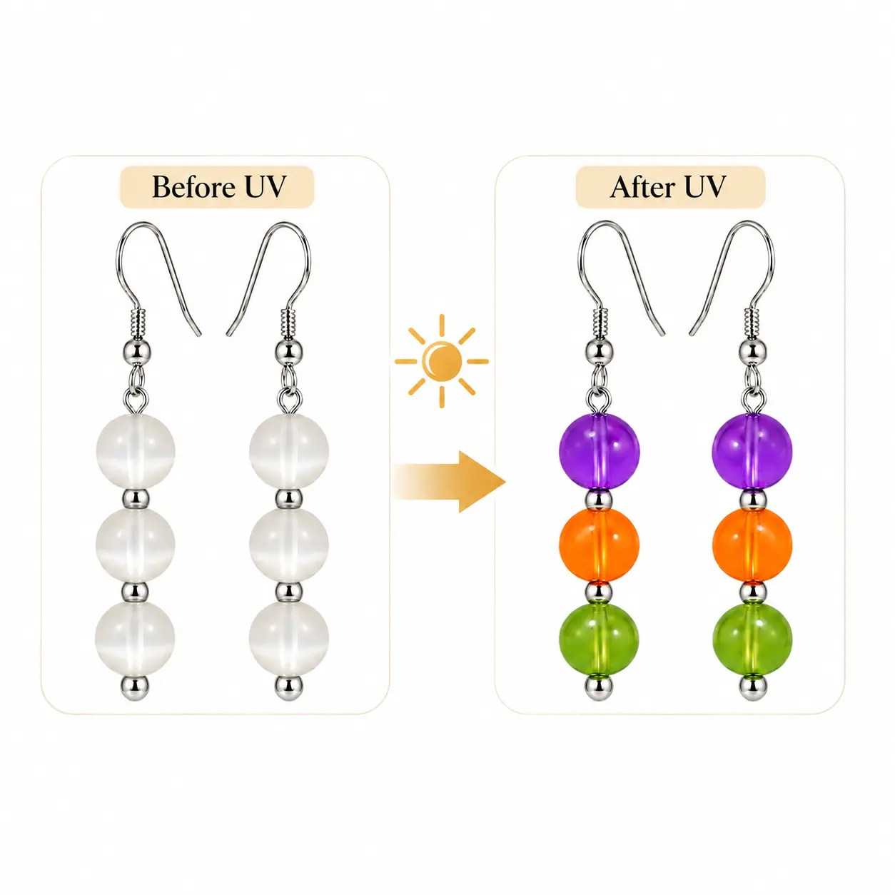 EMPTAN UV Color Changing Dopamine Bead Drop Earrings for Women, Sunlight Activated Dangle Earrings, Hypoallergenic Safe Silver Ear Hooks Earrings, Trendy Summer Beach Jewelry Gift for Girls Women