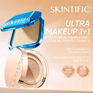 SKINTIFIC 2PCS Perfect Flawless Combo – Cover All Perfect Cushion + Ultra Cover Powder Long Lasting Flawless Pore-Blur Lightweight Oil Control All Skin Types