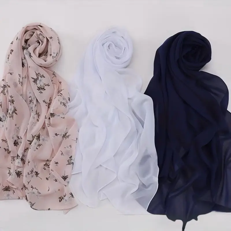 3pcs Solid Chiffon Scarves for Daily Wear, Lightweight Versatile Accessories for Women fashion gift