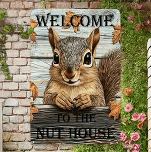 Rustic Metal "Welcome to the Nut House" Sign, 1pc 12x8inch Sign Autumn Outdoor Lawn and Porch Decor - No Electricity Needed, Squirrel Decor