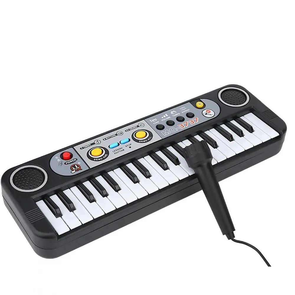 37-Key Keyboard Piano for Beginners, Compact Portable Electronic Piano with Black-White Keys, 3 Tones, 8 Rhythms, 24 Demo Tracks, Mic, Adjustable Tempo, Battery Powered, 33.6*11*4.7Cm Educational Music Toy Instrument