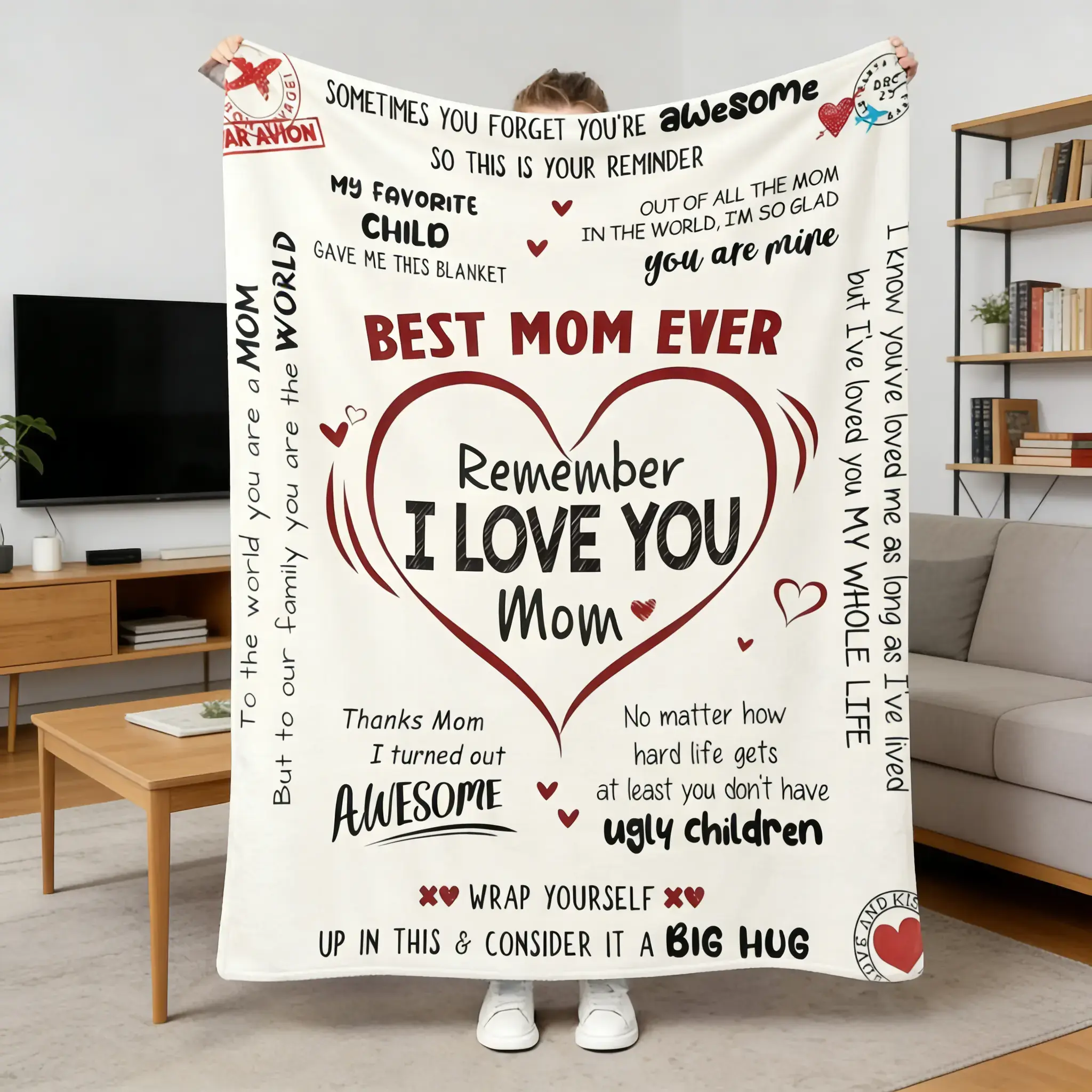 A Mother's Day Gift for Mom - Soft Flannel Plush Blanket with "I Love You" Sentimental Message - Perfect Cozy Bedroom Blanket for Special Occasions