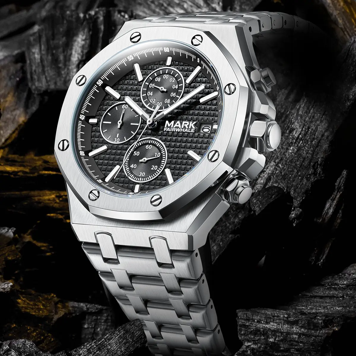 Rhombus-shaped multi-functional men's watch, comes with a gift box, a versatile timepiece suitable for business occasions and outdoor parties, featuring water resistance, chronograph function, luminous hands, and a stainless steel strap. fathersdaygiftide