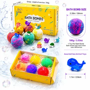 6ct Plant-Based Moisturizing Bath Bombs Gift Pack - Scented with Natural Plant Essential Oils, Alcohol-Free, Hypoallergenic, Naturally Derived, Gentle for Sensitive Skin, with Ocean Surprise Toys & Storage Solution, Bathroom Gadget