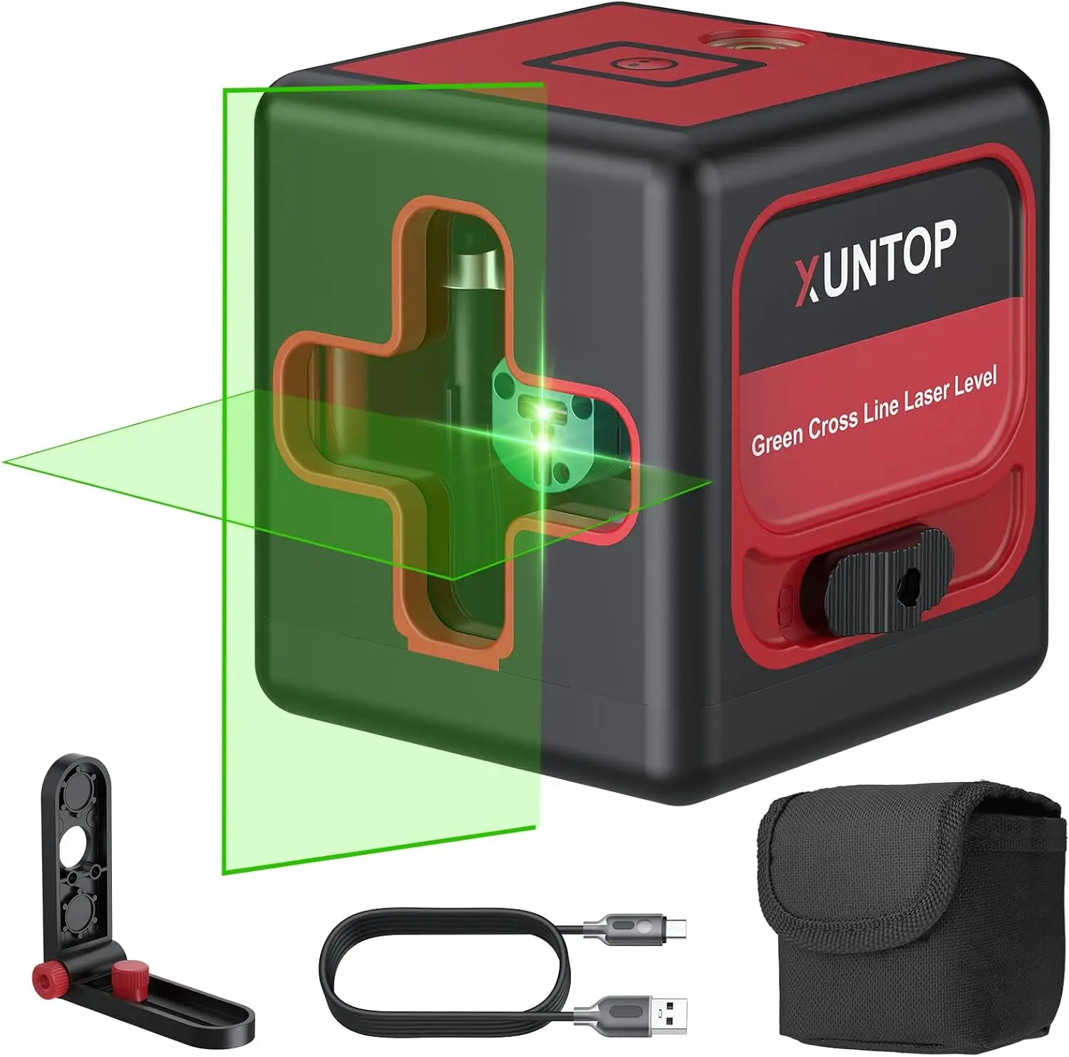 100Ft Laser Level Self Leveling (±3°) with ±1.5mm/5m Accuracy Green Cross Laser Level with Magnetic Bracket and Pouch for Picture Hanging Wall Floor Tile Construction (Class 2 Laser)