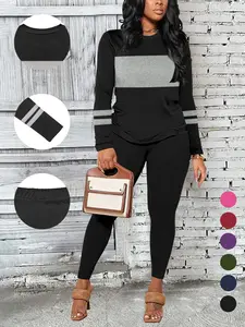 Women’s 2-Piece Colorblock Tracksuit Set – Long Sleeve Top + Slim Pants, Trendy Casual Outfit for Streetwear & Everyday Comfort Sporty Round Neck matching sets comfort sweat set matching sets for women tall girl friendly sets