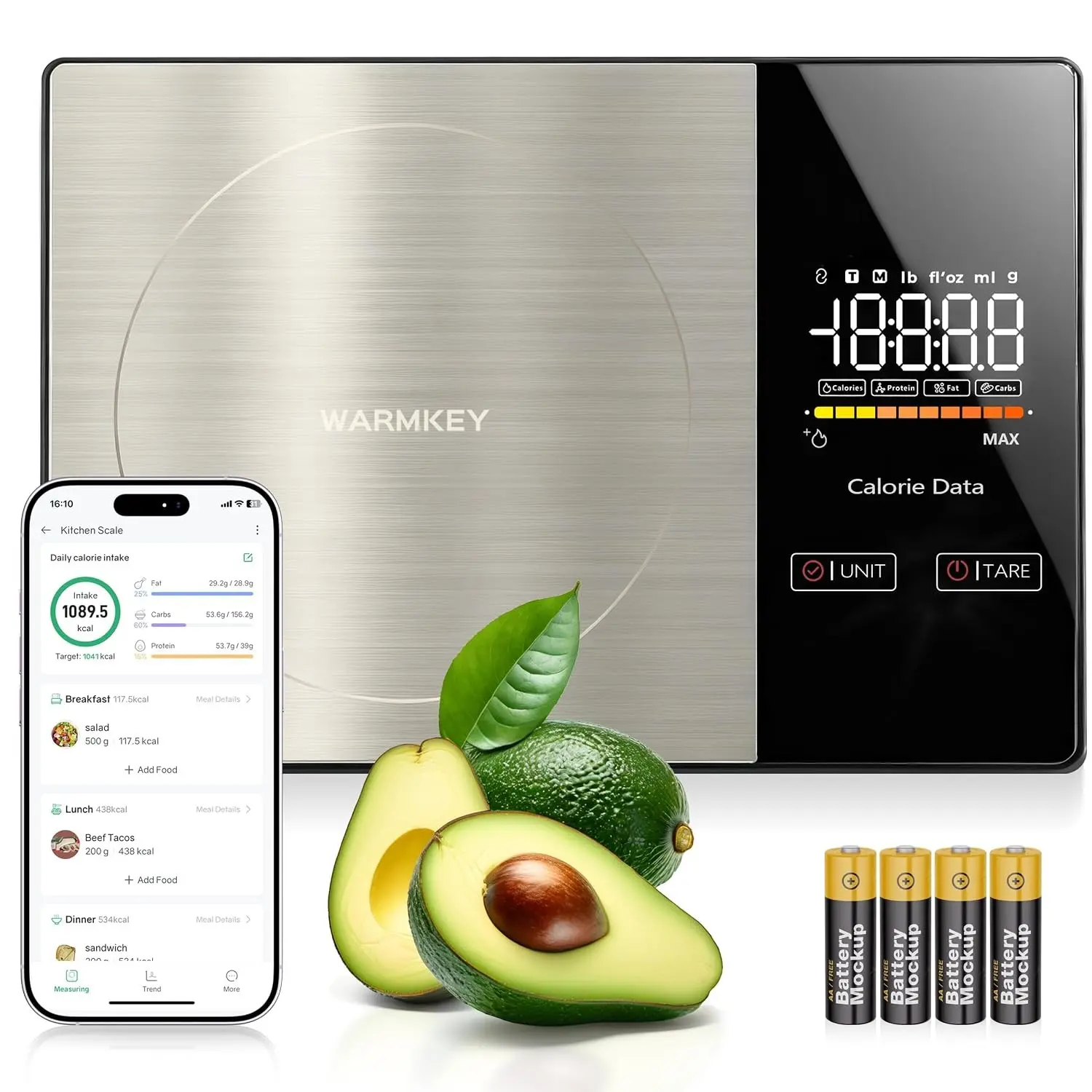 Smart Nutrition Food Scale with App - 1g Precision Digital Kitchen Scale, Tracks Calories & 24 Nutrients, Macros, Fat & Protein for Keto, Fitness & Meal Prep, 11lb/5kg with Tare Function