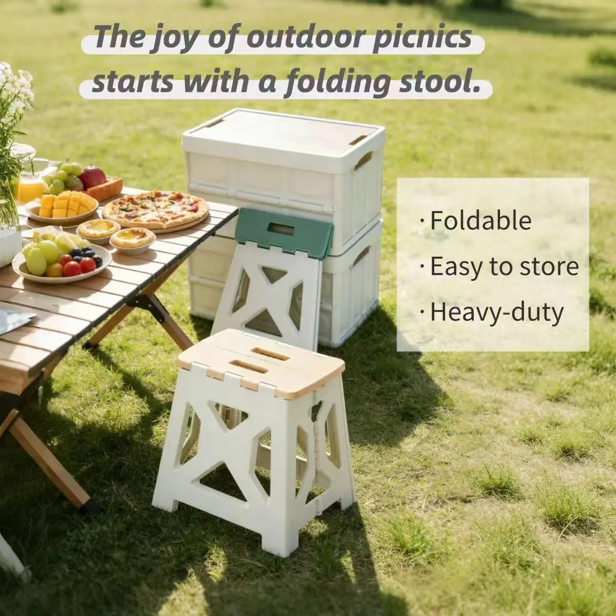 [Compare Sizes Before Buying] Heavy-Duty Folding Step Stool (1-Pack) - Non-Slip ABS Plastic, Extra-Large, 310 Lbs Capacity, Sturdy, Lightweight, Foldable, Portable for Quick Moves, Hiking Gear for Outdoor Camping, Kitchen Use