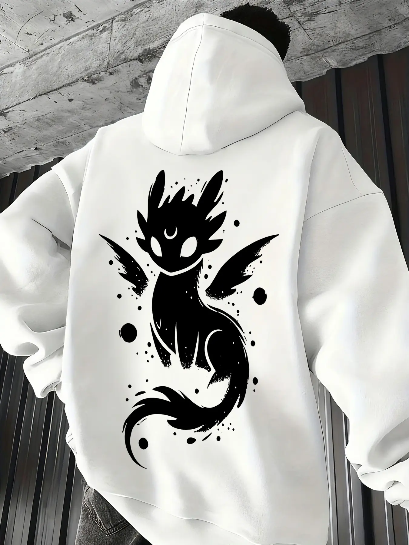 Men's Oversized How to Train Your Dragon Night Fury Hoodie, Black & White Graphic Print Hoodie, Toothless Dragon Pullover for Casual Streetwear, Cozy Loose-Fit Hooded Sweatshirt, Casual Sweatshirts, Fan Gift for HTTYD Lovers