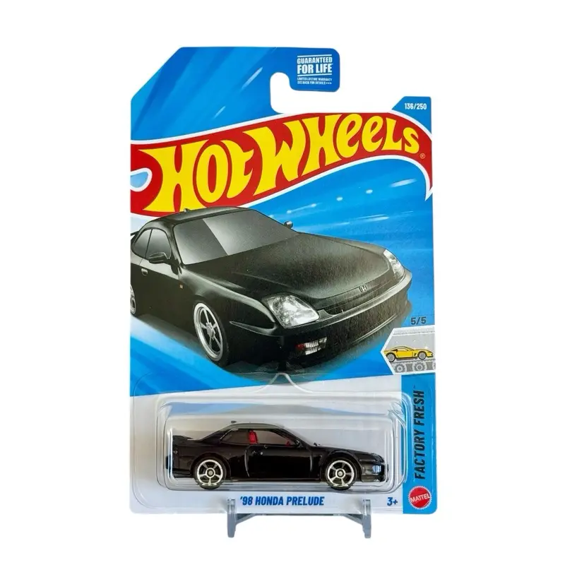 Hot Wheels 1:64 Scale '98 Honda Prelude Wheeled Collectible Model Car - Black Exterior, Red Interior, Metal Body, 1:64 Shelf Fit, No Assembly Required, Mini Diecast Toy for Desk Display, Gifting, Model Cars