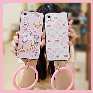 Ring Personality Phone Case For Kyocera Android One S4/S4-KC/704KC Creative Bracelet Dirt-resistant Cute heat dissipation Youth Cartoon Anti-knock Solid Color Back Cover Funny