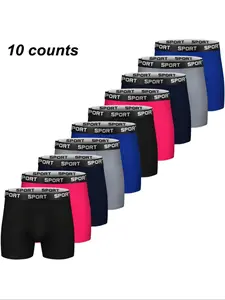 Men's Solid Color / Letter Tape Stretchy Boxer Briefs, Casual Comfy Slim Fit Breathable Moisture Absorption Opening Crotch Underwear for Daily Wear, Mens Underwear for All Seasons, Undergarments, Athleisure Menswear, Underwear Boxer Briefs