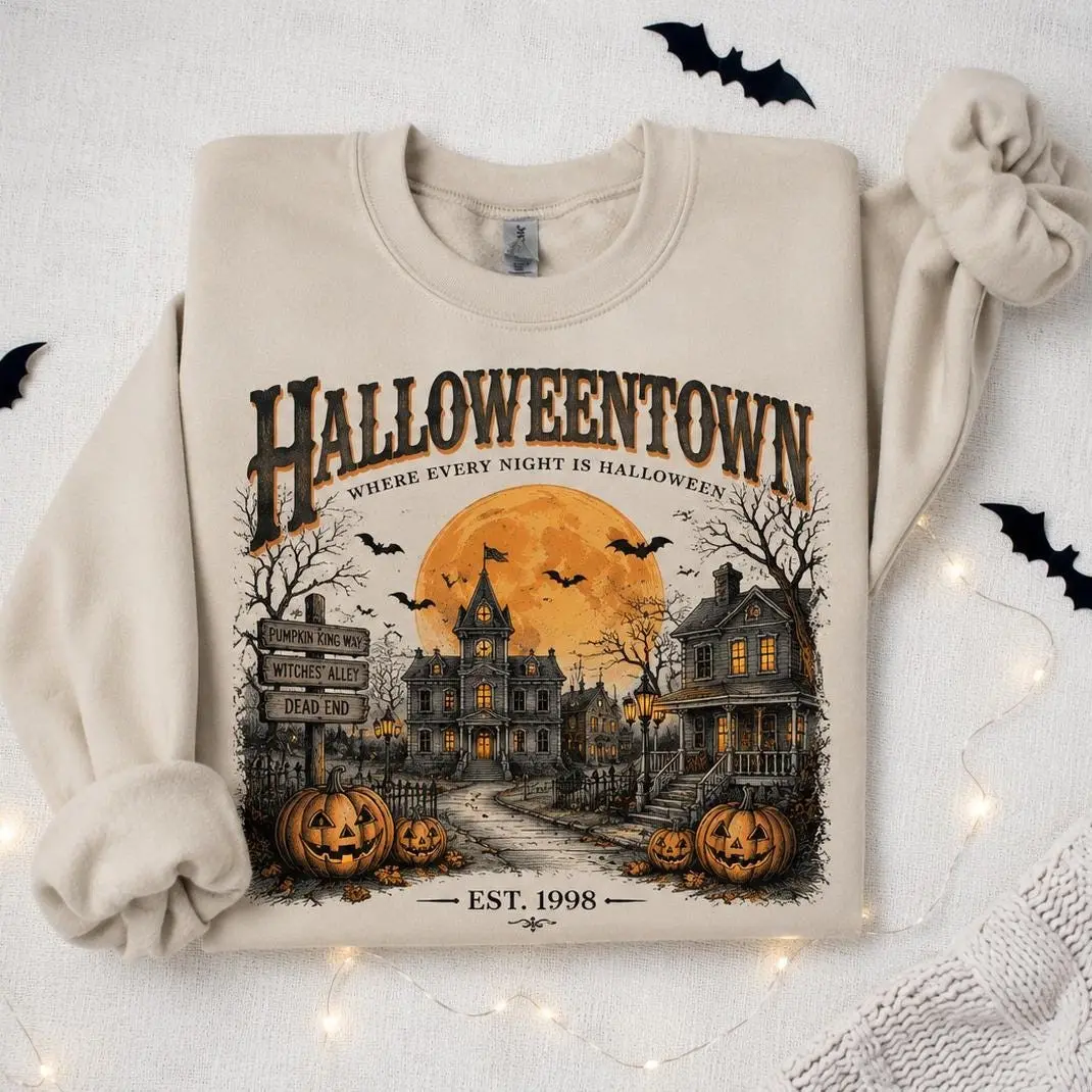 Halloweentown Vintage Sweatshirt, Haunted Village Crewneck, Retro Halloween Pumpkin Sweatshirt, Halloween Gifts
