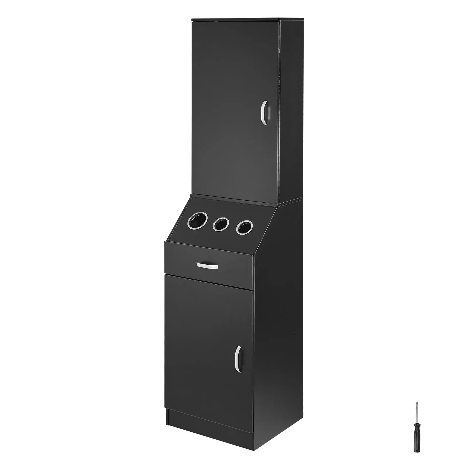 VEVOR Commercial Salon Station Unit for Hair Professionals, Black Salon Furniture with 3 Hair Dryer Holders, Storage Organization Spaces, 1 Drawer