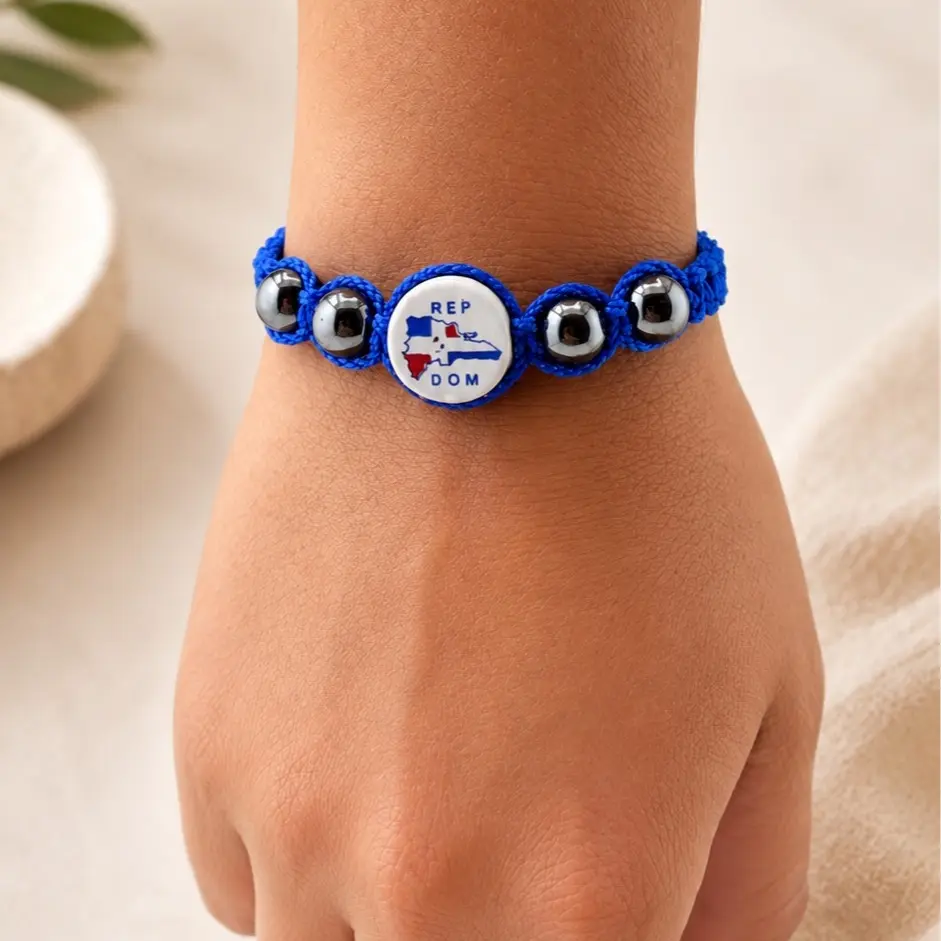 Dominican Republic Macrame Bracelet, Handmade Adjustable Flag Jewelry, Unisex Pride Gift