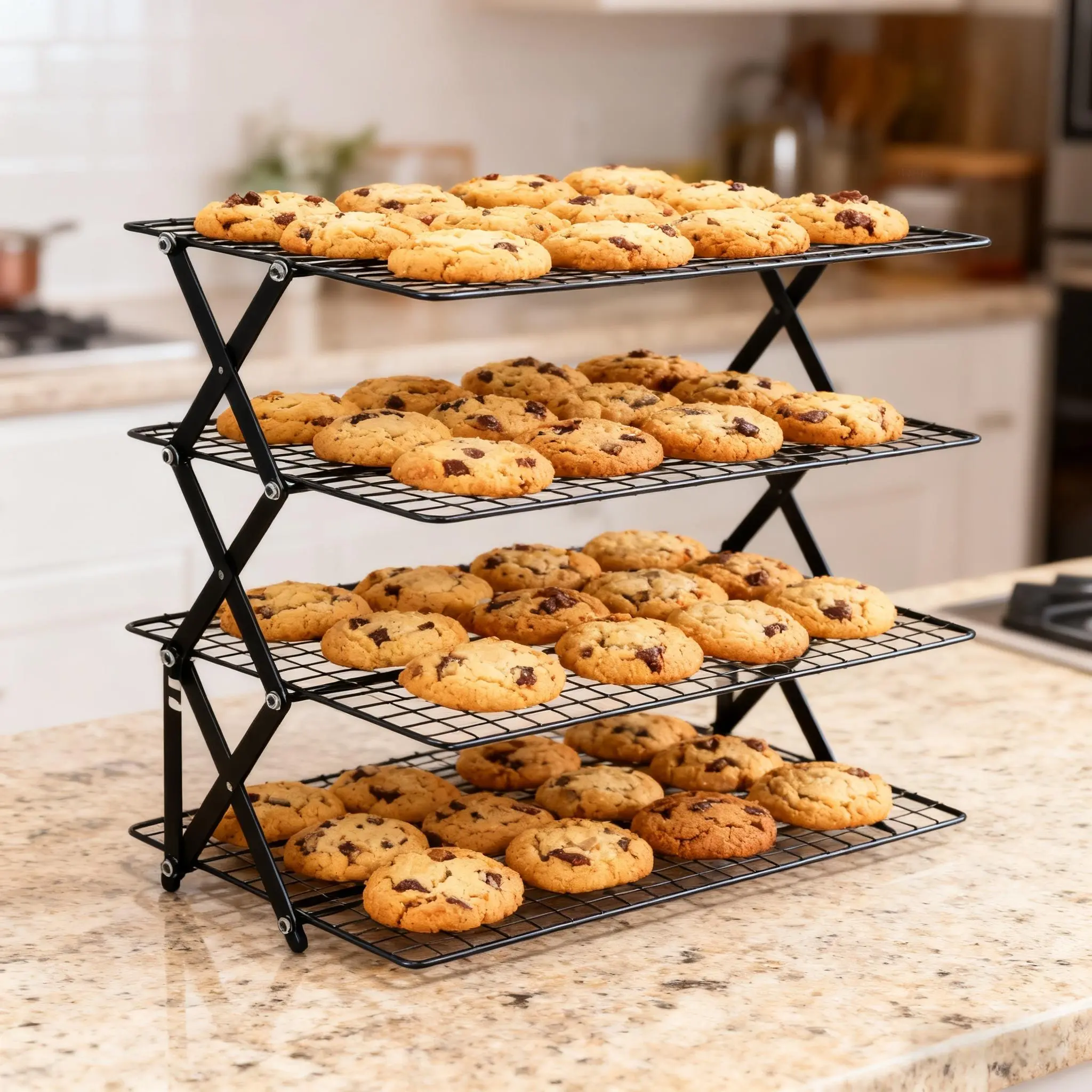Foldable cooling rack, baking tray metal mesh rack, stackable baking, cooking, drying mesh cooling rack with adjustable 4 settings, camping grill, for cooking, baking, cooling, Baking Accessories