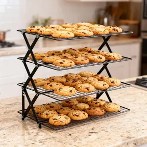 Foldable cooling rack, baking tray metal mesh rack, stackable baking, cooking, drying mesh cooling rack with adjustable 4 settings design, camping grill, for cooking, baking, cooling, and baking cookies/cakes, Baking Supplies, Bakeware