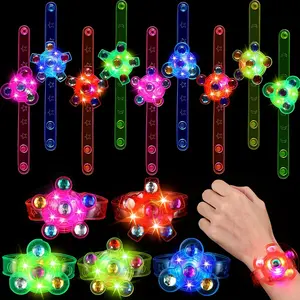 24pcs LED Light-Up Fidget Spinner Bracelets, Assorted Colors, Durable Plastic, Perfect for Birthdays, Halloween, Christmas Gifts, Party Favor