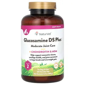 NaturVet Glucosamine DS Plus, Moderate Joint Care + Chondroitin & MSM, For Dogs & Cats, Level 2, 60 Chewable Tabs, 6.3 oz (180 g)