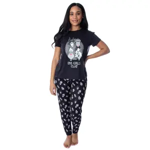 Disney Villains Women's Bad Girls Club 2 Piece Shirt And Pants Jogger Style Pajama Set